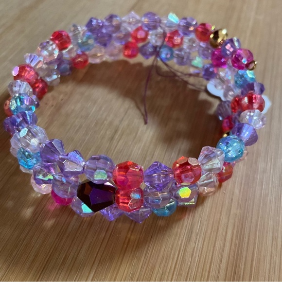 Hand Crafted Wrap Bead Bracelet Crystal Rainbow Pastel Lilac Pink Purple Blue - Picture 1 of 9